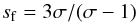 Mathematical equation: \begin{equation} s\rs{f}={3\sigma}/{(\sigma-1)} \end{equation}