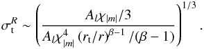 \appendix \setcounter{section}{2} \begin{eqnarray} {\sigma_{\rm t}^R}\sim\left( \dfrac{A_l \chi_{|m|} /3}{A_l \chi_{|m|} ^4 \left(r_{\rm t}/r\right)^{\beta-1}/(\beta -1)}\right)^{1/3}. \label{transition retro} \end{eqnarray}