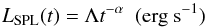 Mathematical equation: \appendix \setcounter{section}{2} \begin{equation} L_{\rm SPL} (t) = \Lambda t^{-\alpha} \hspace{5pt} ({\rm erg~s^{-1}}) \label{equ:SPL} \end{equation}