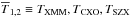Mathematical equation: \hbox{$\overline{T}_{1,2} \equiv \TXX, \TXC, \TSZ$}