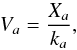 Mathematical equation: \begin{equation} V_a=\frac{X_a}{k_{a}} \label{volEq} , \end{equation}
