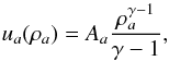 Mathematical equation: \appendix \setcounter{section}{4} \begin{equation} u_a(\rho_a)= A_a\frac{\rho_a^{\gamma-1}}{\gamma-1} \label{entropy1} , \end{equation}