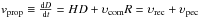 Mathematical equation: \hbox{$v_{\rm prop} \equiv \frac{{\rm d} D}{{\rm d} t} = H D + \ups_{\rm com} R = \ups_{\rm rec} + \ups_{\rm pec}$}