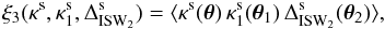 Mathematical equation: \begin{equation} \xi_3(\kappa^{\rm s},\kappa^{\rm s}_1,\Delta^{\rm s}_{\rm ISW_2}) = \langle \kappa^{\rm s}(\vec\theta) \, \kappa^{\rm s}_1(\vec\theta_1) \, \Delta^{\rm s}_{\rm ISW_2}(\vec\theta_2) \rangle , \label{xi3-lens-lens-ISW} \end{equation}