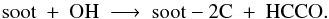 Mathematical equation: \appendix \setcounter{section}{1} \begin{eqnarray*} \rm soot\ +\ OH\ \longrightarrow\ soot-2C\ +\ HCCO. \end{eqnarray*}