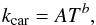 Mathematical equation: \appendix \setcounter{section}{1} \begin{equation} k_\mathrm{car}=AT^b , \end{equation}