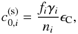 Mathematical equation: \begin{equation} c^\mathrm{(s)}_{0,i}={f_i\gamma_i\over n_i}\epsilon_\mathrm{C}, \label{InitialConcComp} \end{equation}
