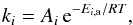 Mathematical equation: \appendix \setcounter{section}{1} \begin{equation} k_i=A_i\,{\rm e}^{-{E_{i,\mathrm{a}}/RT}} \label{RatPyrArr} , \end{equation}