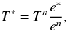 Mathematical equation: \appendix \setcounter{section}{1} \begin{equation} T^\ast = T^{n} {e^\ast \over e^{n}}, \label{tempr_update} \end{equation}