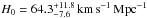 Mathematical equation: \hbox{$H_0=64.3^{+11.8}_{-7.6}\,\rm{km\,s}^{-1}\,\rm{Mpc}^{-1}$}