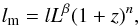 Mathematical equation: \begin{equation} \label{lm} l_{\rm m}=lL^\beta(1+z)^n, \end{equation}