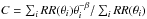 Mathematical equation: \hbox{$C=\sum_i RR(\theta_i)\theta_i^{-\beta}/\sum_i RR(\theta_i)$}
