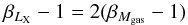 Mathematical equation: \begin{equation} \beta_{L_{\rm X}}-1 = 2 (\beta_{M_{\rm gas}}-1) \ \end{equation}