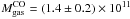 Mathematical equation: \hbox{$M_{\rm gas}^{\rm CO}=(1.4\pm0.2)\times10^{11}$}