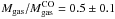 Mathematical equation: \hbox{$M_{\rm gas}/M_{\rm gas}^{\rm CO}=0.5\pm0.1$}