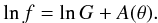 Mathematical equation: \begin{eqnarray} \ln f = \ln G+A(\theta). \label{new_eq1} \end{eqnarray}