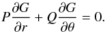 Mathematical equation: \begin{eqnarray} P\dr{G}+Q\dtheta{G}=0. \label{new_eq3} \end{eqnarray}