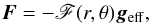 Mathematical equation: \begin{eqnarray} \vec{F} = -\mathscr{F}({r},\theta)\vec{g}_{\rm eff}, \label{eq_vz2} \end{eqnarray}
