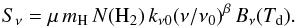Mathematical equation: \begin{equation} S_{\nu} = \mu\, m_{\rm H} \, N({\rm H_2}) \, k_{\nu 0}(\nu/\nu_{0})^{\beta} \, B_{\nu}(T_{\rm d}). \label{eqSED} \end{equation}