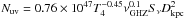 Mathematical equation: \hbox{${N_{\rm uv}=0.76 \times 10^ {47} T_4^{-0.45} \nu_{\rm GHZ}^{0.1} S_{\nu} D_{\rm kpc}^2}$}