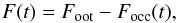 Mathematical equation: \begin{equation} F(t)=F_{\rm oot}-F_{\rm occ}(t),\label{eq:fluxAbs} \end{equation}