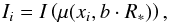 Mathematical equation: \begin{equation} I_i=I\left(\mu(x_i,b\cdot R_*)\right),\label{eq:approximation} \end{equation}