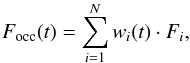Mathematical equation: \begin{equation} F_{\rm occ}(t)=\sum_{i=1}^{N}w_i(t)\cdot F_i,\label{eq:occultation} \end{equation}