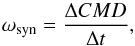 Mathematical equation: \begin{equation} \omega_{\mathrm{syn}} = \frac{\Delta CMD}{\Delta t} , \end{equation}