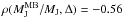 Mathematical equation: \hbox{$\rho(M_{\rm J}^{\rm MB}/M_{\rm J},\Delta)=-0.56$}