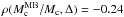 Mathematical equation: \hbox{$\rho(M_{\rm c}^{\rm MB}/M_{\rm c},\Delta)=-0.24$}