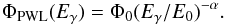 Mathematical equation: \begin{equation} \Phi_{\rm{PWL}}(E_\gamma) = \Phi_0 (E_\gamma/ E_0)^{-\alpha}. \end{equation}