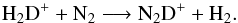 Mathematical equation: \begin{equation} \rm H_2D^++N_2\longrightarrow N_2D^++H_2. \label{eq:N2Dp} \end{equation}