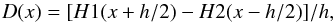 Mathematical equation: \begin{equation} D(x) = [H1(x+h/2) - H2(x-h/2)] / h , \end{equation}