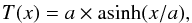 Mathematical equation: \appendix \setcounter{section}{2} \begin{eqnarray} T(x) = a \times\mathrm{asinh} (x/a), \end{eqnarray}