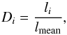 Mathematical equation: \appendix \setcounter{section}{1} \begin{equation} D_i=\frac{l_i}{l_{\mathrm{mean}}} , \end{equation}