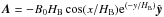 Mathematical equation: \hbox{$\vec{A} = - B_0 H_{\mathrm{B}} \cos(x/H_{\mathrm{B}})\mathrm{e}^{(-y/H_{\mathrm{B}})} \hat{\vec{y}}$}