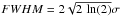 \hbox{$FWHM = 2\sqrt{2\,\ln(2)}\sigma$}
