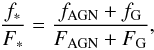 \begin{equation} \frac{f_*}{F_*} = \frac{f_{\mathrm{AGN}} + f_{\mathrm{G}}}{F_{\mathrm{AGN}} + F_{\mathrm{G}}}, \end{equation}