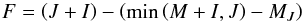 Mathematical equation: \appendix \setcounter{section}{1} \begin{equation} F=\left( J+I\right) -\left( \min \left( M+I,J\right) -M_{J}\right) \label{eq -- findf>0} \end{equation}