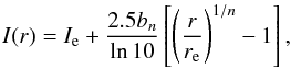 \appendix \setcounter{section}{1} \begin{equation} I(r) = I_{\rm e} + \frac{2.5 b_{n}}{\ln 10} \left[ \left(\frac{r}{r_{\rm e}}\right)^{1/n} - 1 \right], \label{surfacebrightness} \end{equation}