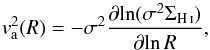 \begin{equation} v_\mathrm{a}^2(R) = -\sigma^2\frac{\partial\! \ln(\sigma^2\Sigma_\mathrm{\ion{H}{i}})}{\partial\! \ln R}, \end{equation}