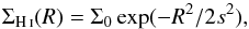 \begin{equation} \Sigma_\mathrm{\ion{H}{i}}(R) = \Sigma_0 \exp(-R^2/2s^2), \end{equation}