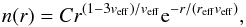 \begin{equation} \label{eq:gamma_distribution} n(r) = C r^{(1-3v_{\rm eff})/v_{\rm eff}} {\rm e}^{-r/(r_{\rm eff}v_{\rm eff})}, \end{equation}