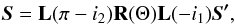 \begin{equation} \vec{S} = \mathbf{L}(\pi - i_2) \mathbf{R}(\Theta) \mathbf{L}(-i_1) \vec{S'}, \end{equation}