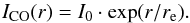 \begin{equation} I_{\rm CO}(r) = I_{0}\cdot \exp(r/r_{\rm e}) . \label{eq:Ico_r} \end{equation}