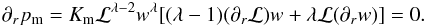 \appendix \setcounter{section}{2} \begin{eqnarray} \partial_{r} p_{\mathrm{m}} = K_{\mathrm{m}} \mathcal{L}^{\lambda - 2}w^{\lambda} [(\lambda - 1)(\partial_r \mathcal{L}) w + \lambda \mathcal{L} (\partial_r w)]=0. \end{eqnarray}
