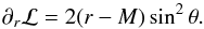 \appendix \setcounter{section}{2} \begin{equation} \partial_r \mathcal{L} = 2(r-M)\sin^2 \theta. \end{equation}
