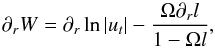 \begin{equation} \label{eq:radial_der_pot} \partial_r W = \partial_r \ln|u_t| - \frac{\Omega \partial_rl}{1 - \Omega l}, \end{equation}