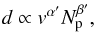 \begin{equation} \label{e1} d \propto v^{\alpha'} N_{\rm p}^{\beta'}, \end{equation}