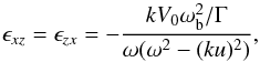 \appendix \setcounter{section}{2} \begin{equation} \epsilon_{xz}=\epsilon_{zx}= - {kV_0\omega_{\rm b}^2/\Gamma \over\omega(\omega^2- (ku)^2 )}, \label{B5} \end{equation}